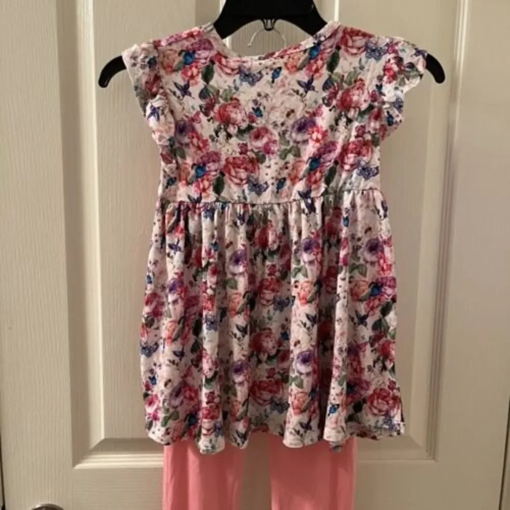 Posh Peanut Pink Vivienne Ruffled Cap Sleeve Peplum Legging Set Girls Size 9 NWT